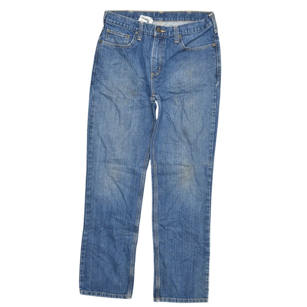 Carhartt Men's Blue Straight Jeans 33x32 Cotton Blend Zip STAINED 101496 420